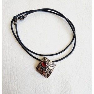 STERLING SILVER C&S GARNET PENDANT LEATHER CORD NECKLACE 925